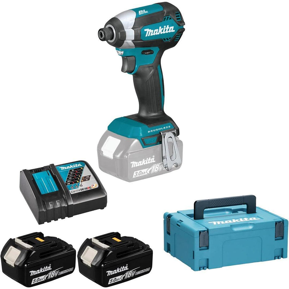 Makita DTD153RTJ 18V LXT Brushless Impact Driver Kit – Includes 2 x 5.0Ah Batteries, Charger, and MAKPAC Case